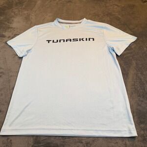 Tunaskin Echo Performance Shirt Light Blue Graphic Tee Lightweight Mens Medium